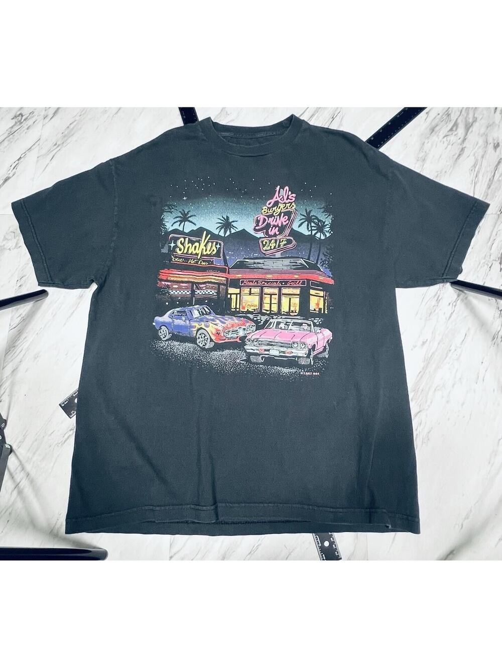 Al’s Burgers Drive In 24/7 Classic Car Graphic T Shirt Mens Large Black #13
